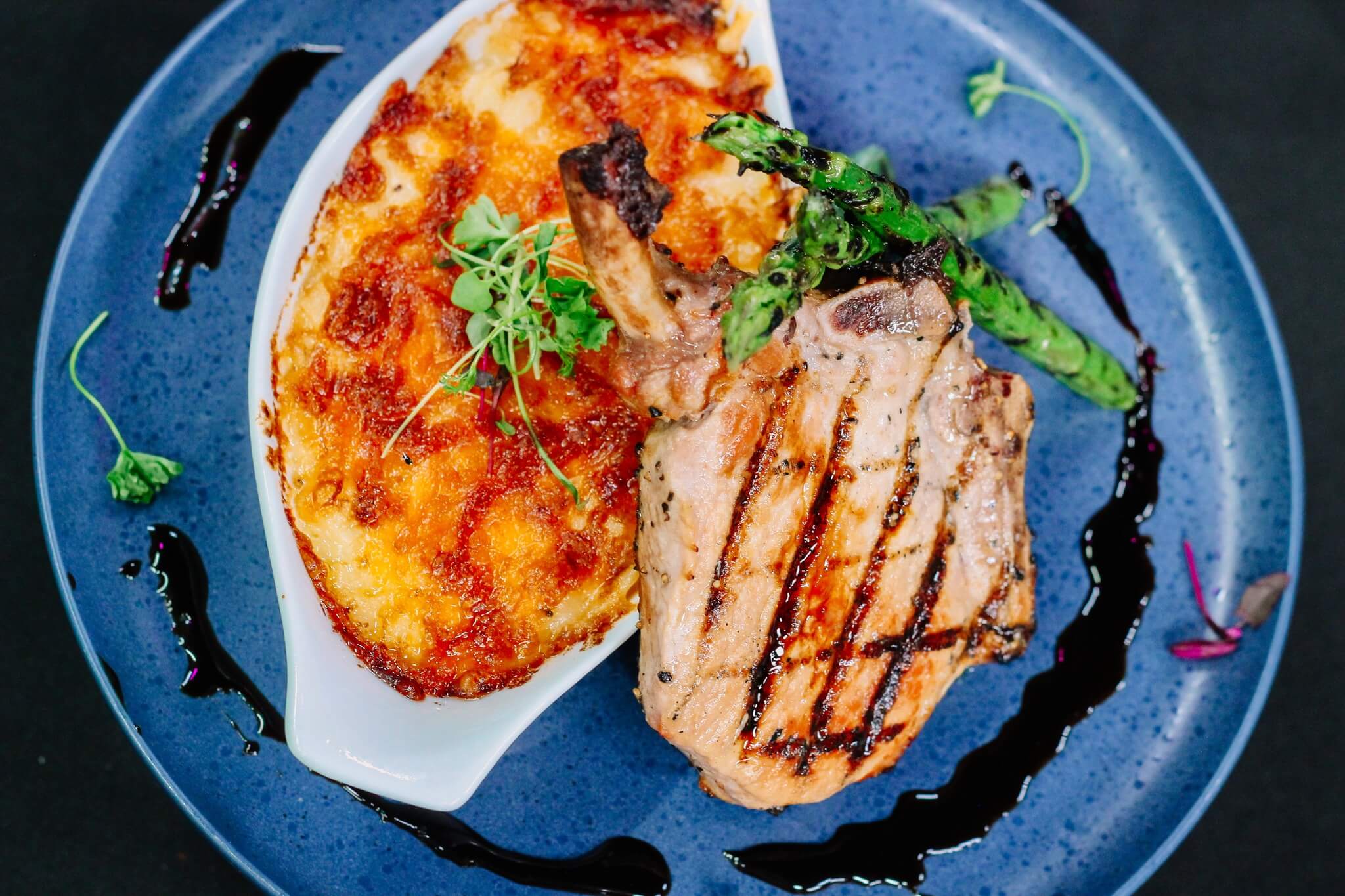 Pork Chops with Balsamic Reduction and Au Gratin Potatoes Recipes